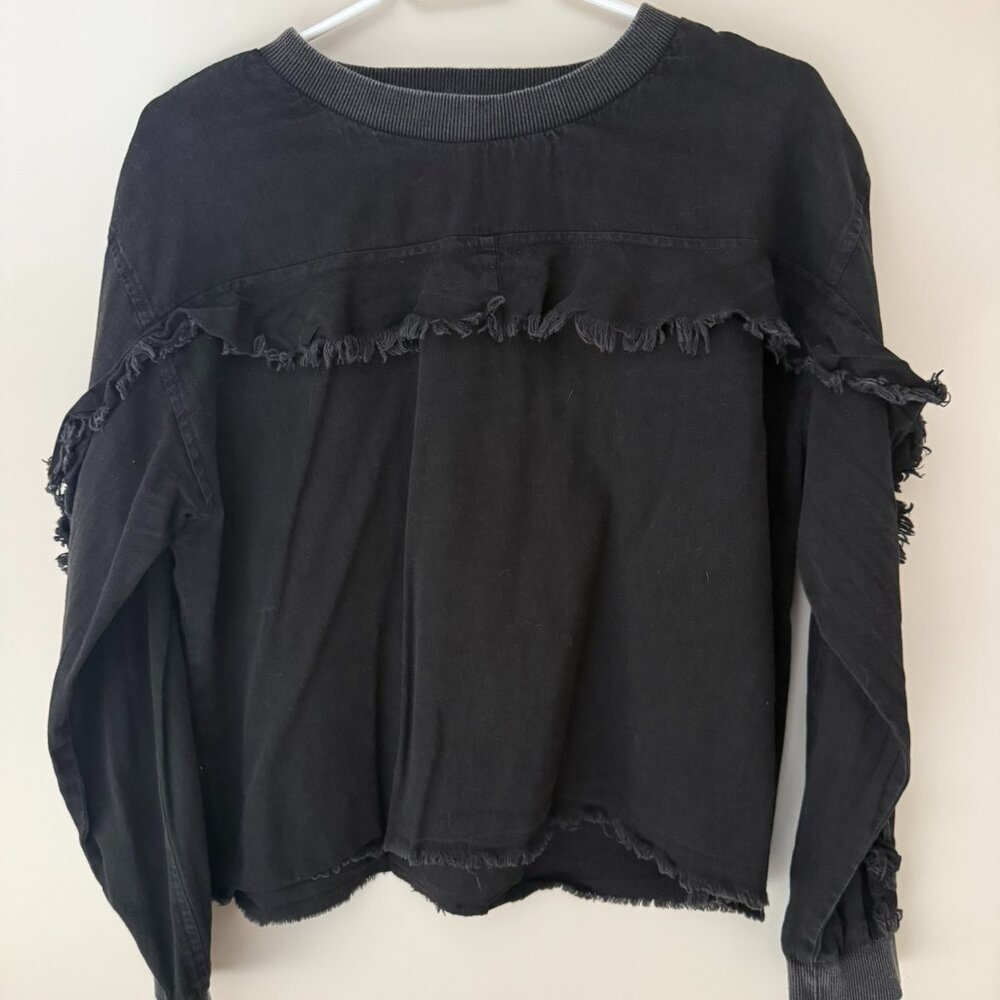 Two by Vince Camuto Black Frayed Sweatshirt